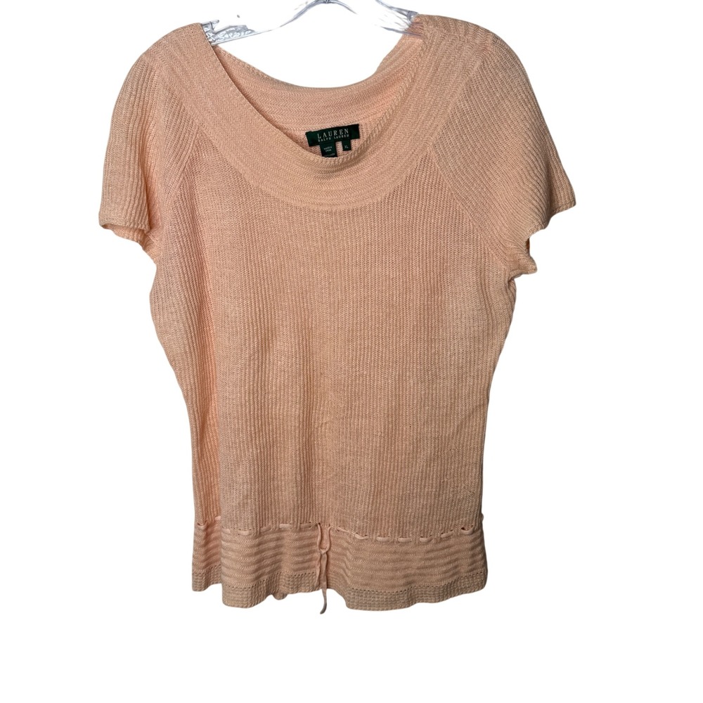 Lauren Ralph Lauren Peach 100% Linen Short Sleeve Knit Sweater Top XL